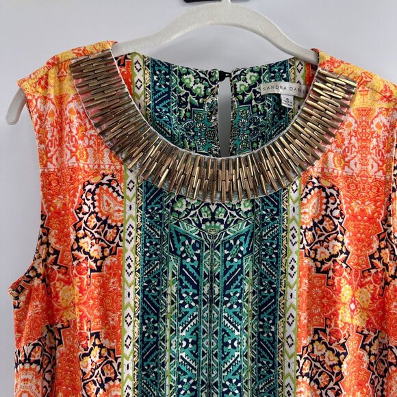 Sandra Darren Sleeveless Multicolor Paisley 6 Shift Dress Beaded Collar Egyptian - Picture 9 of 9